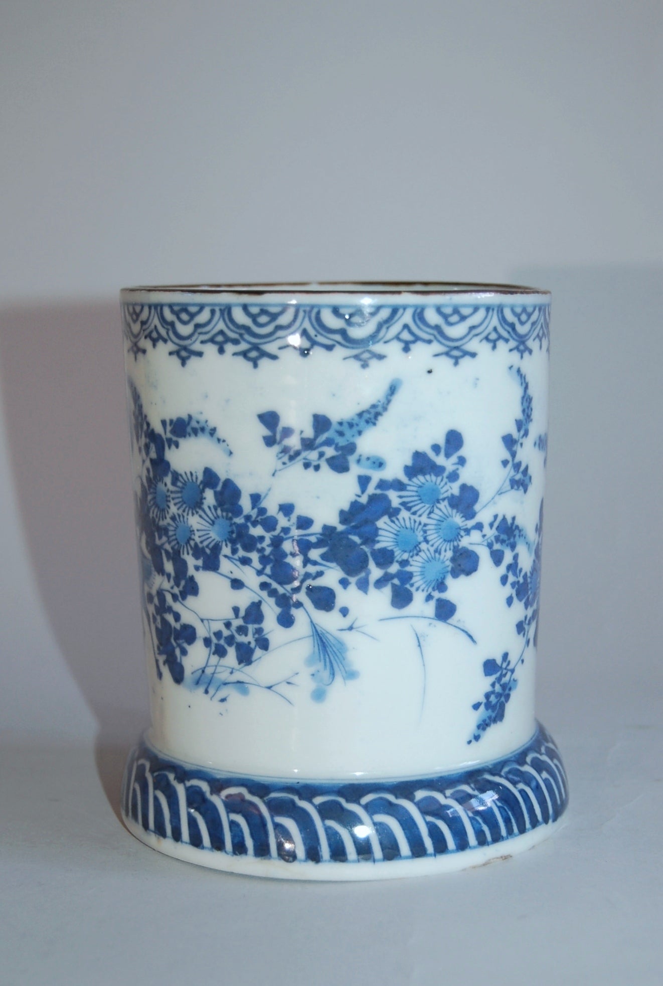 Antique blue and white porcelain brushpot, deer and fall flowers, Seto ware, Japan