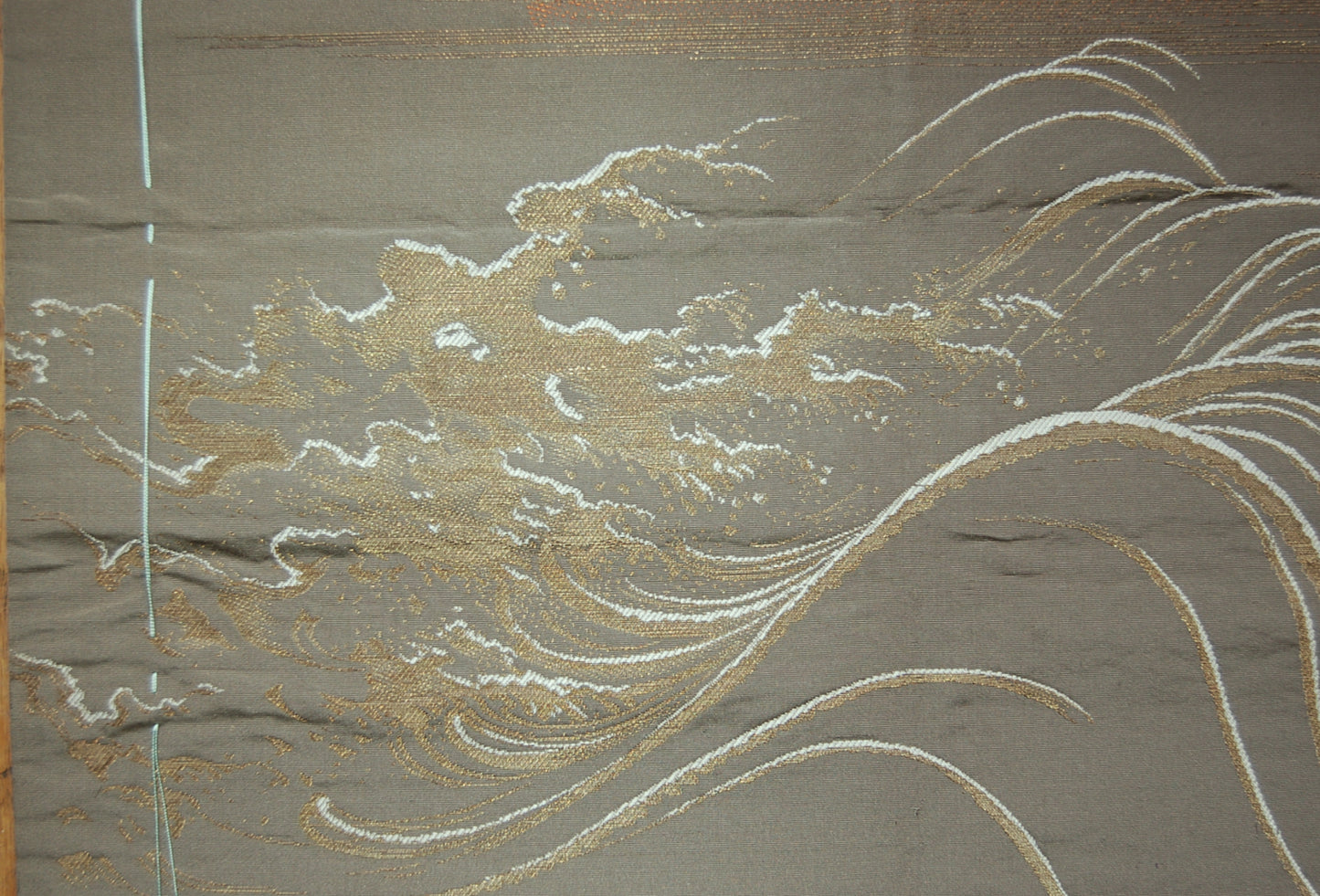 Fukusa, gift cover, two cranes before rising sun above waves, New Year, silk, gold thread, Japan