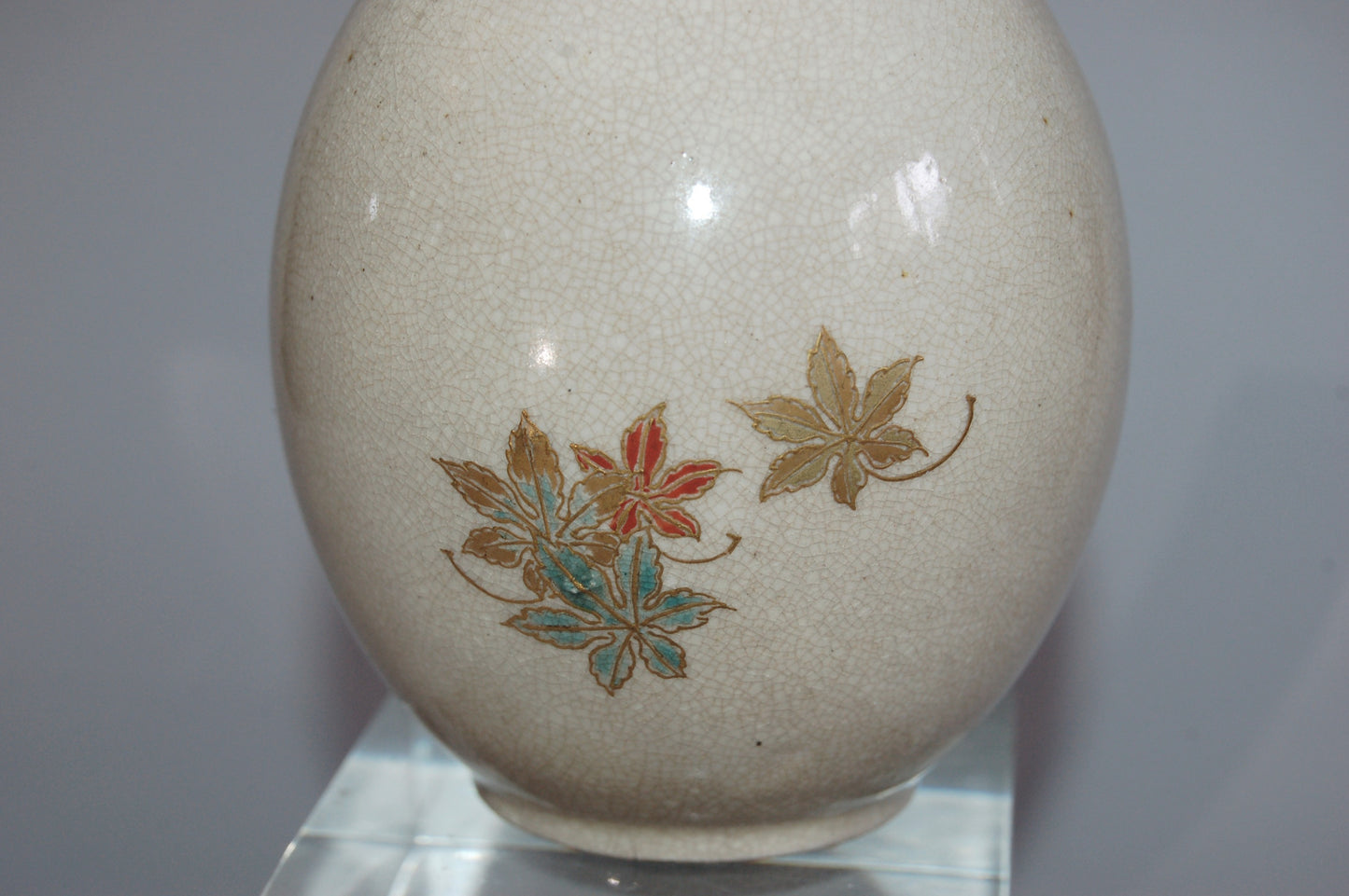 Gourd flask, maple leaves on stream, golden cords and tassels, Kyoto ware, Japan