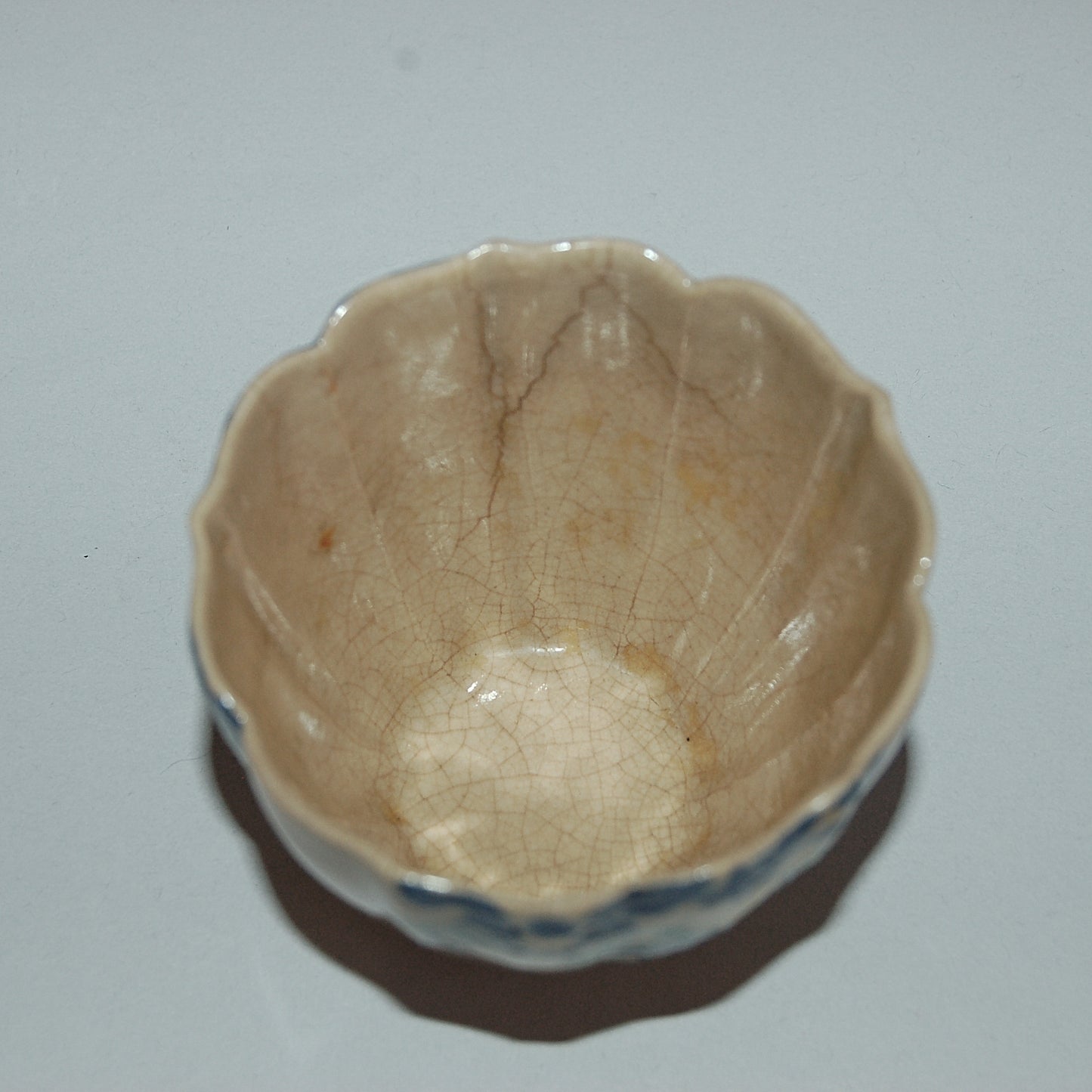 Lotus shaped cup, pine tree and plum blossom, Mizoro ware, Kiyomizu, antique, Japan