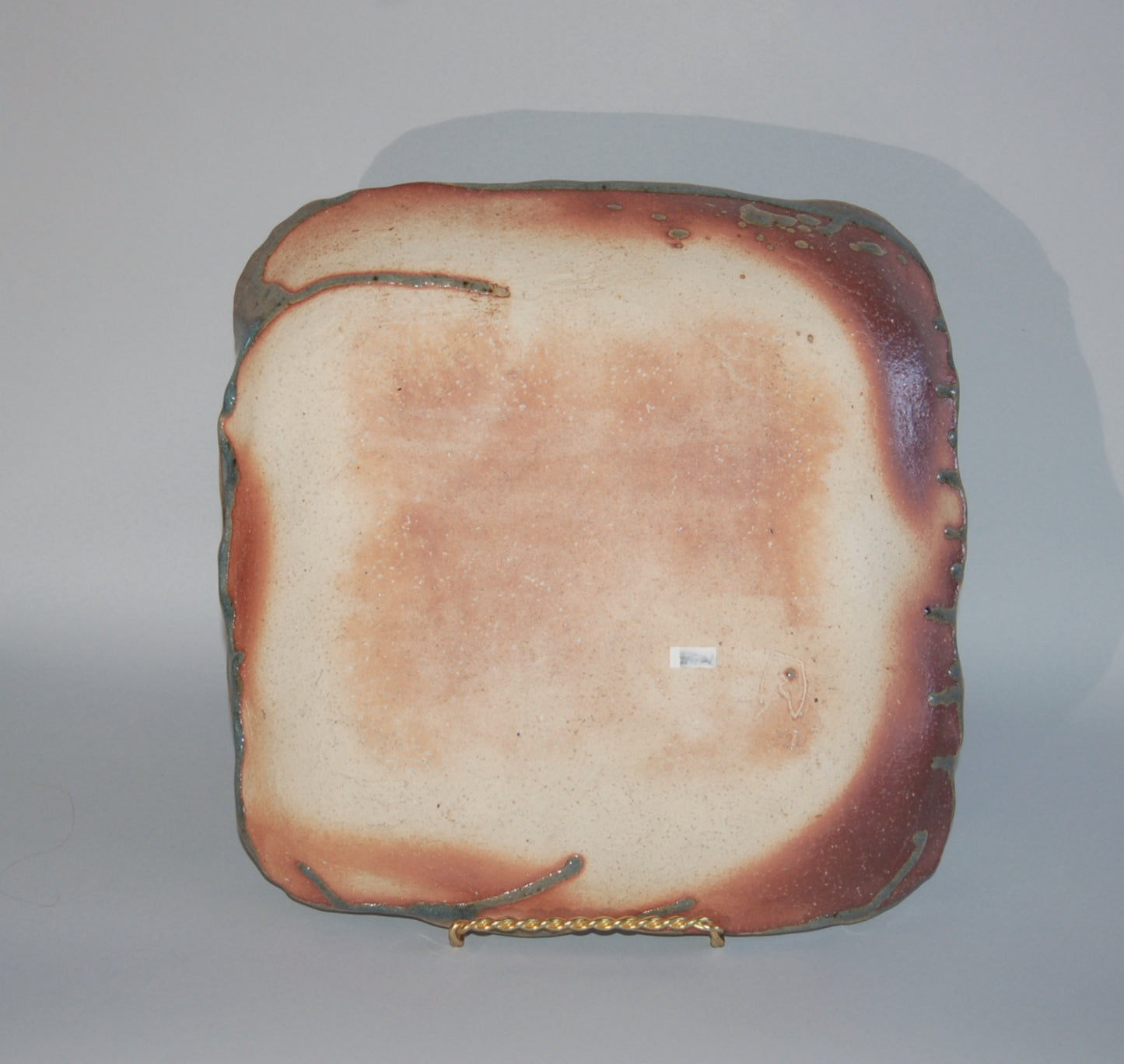 Square platter, stoneware with gray-blue glaze, uneven surface, by Hamanaka Gesson, Hagi, Japan