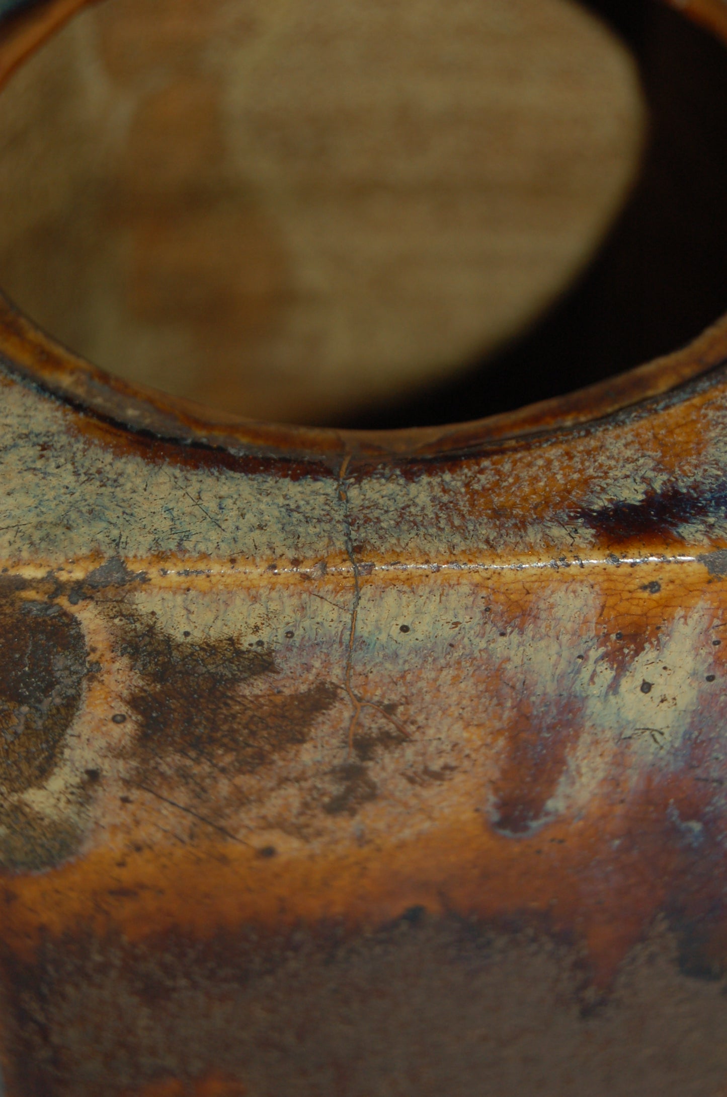 Antique hexagonal mizusashi water jar, for tea ceremony, Takatori, stoneware, Japan