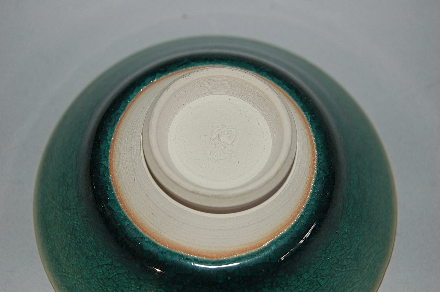 Conical sakazuki sake cup, fine stoneware, emerald green crackled glaze, Tosen, Kyo ware, Japan