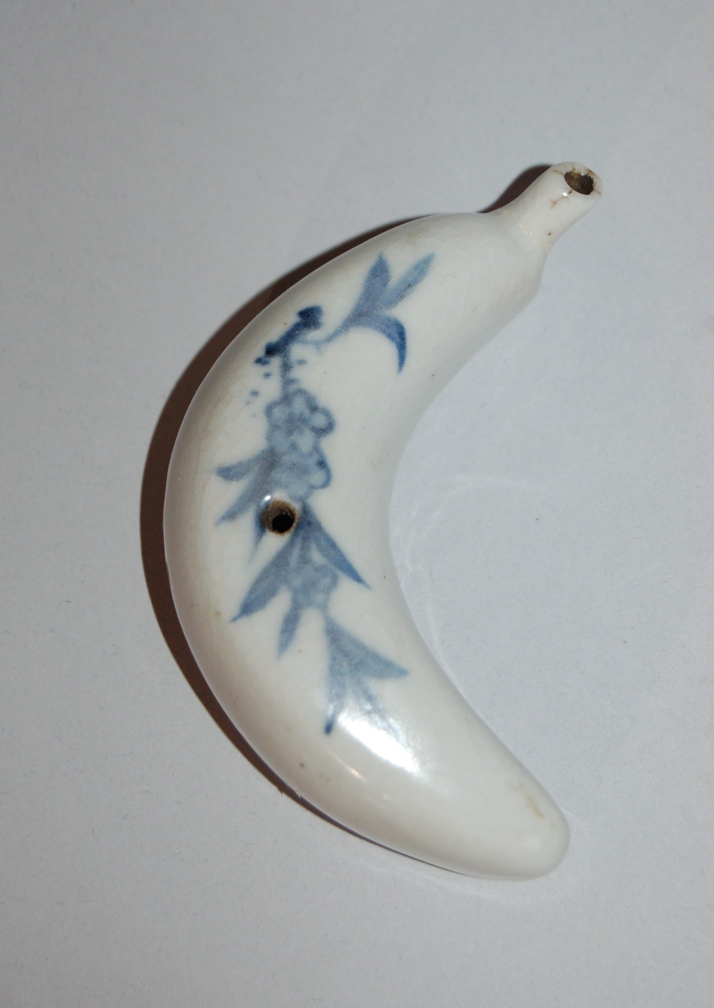 Blue and white porcelain suiteki water dropper, crescent moon and cherry blossom, Japan