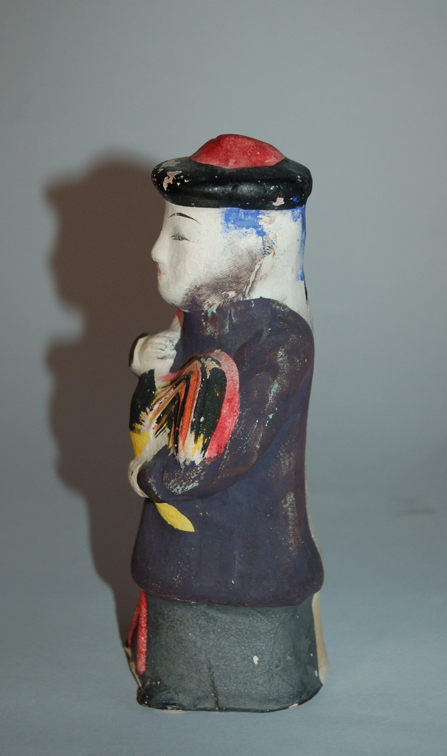 Koga ningyo clay doll, Acha-san, Chinese with rooster, Nagasaki, vintage, Japan