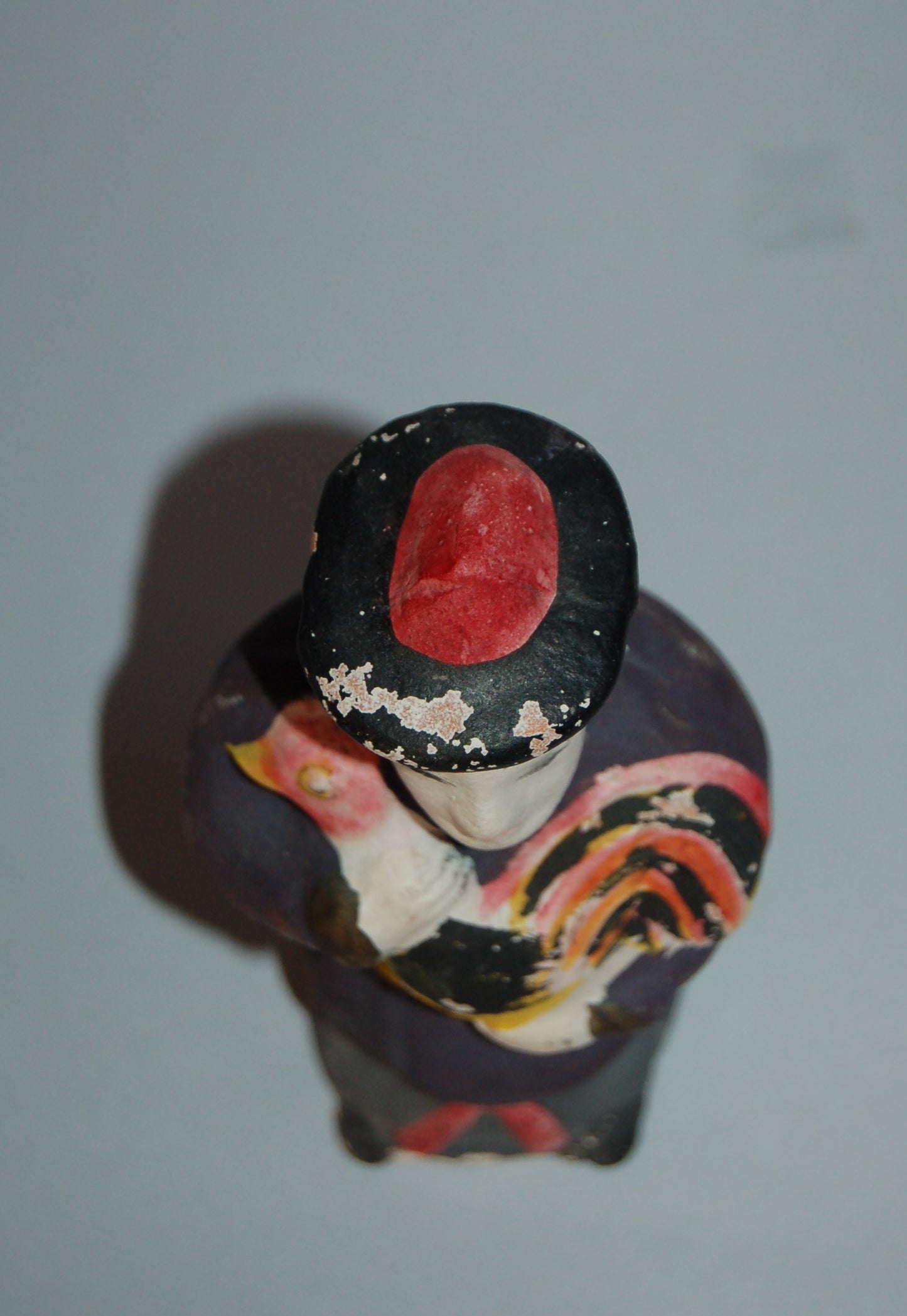 Koga ningyo clay doll, Acha-san, Chinese with rooster, Nagasaki, vintage, Japan