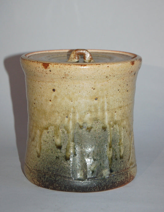 Stoneware mizusashi water jar, by Hikoshiro Nishio, Shigaraki ware, vintage, Japan