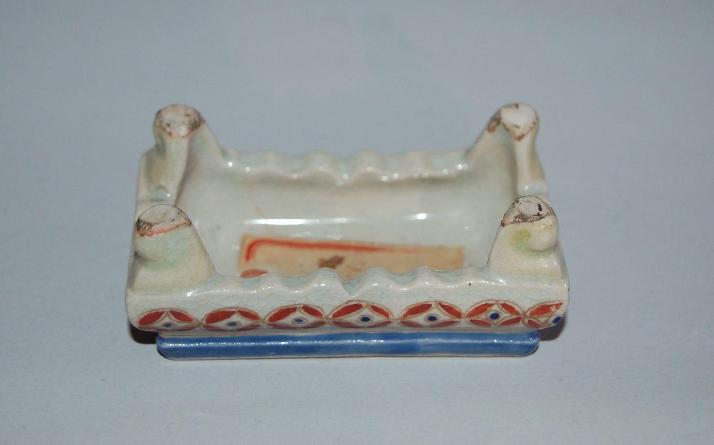 Brush stand in shape of table, Ninsei Kiyomizu stoneware, antique, Japan