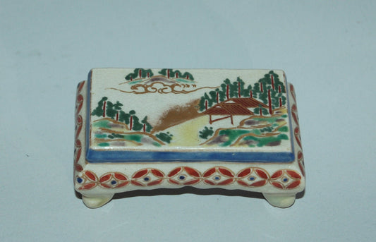 Brush stand in shape of table, Ninsei Kiyomizu stoneware, antique, Japan