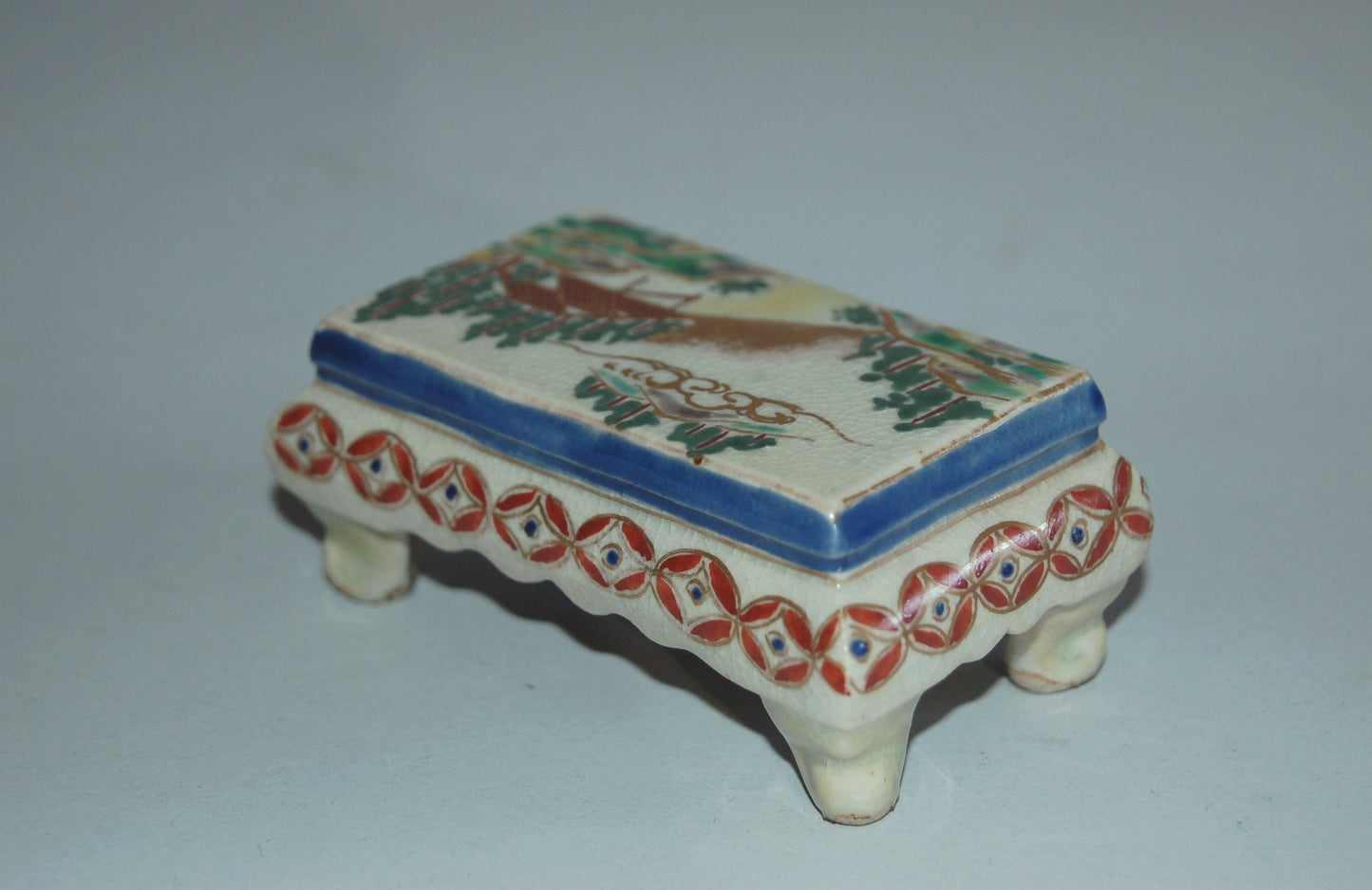 Brush stand in shape of table, Ninsei Kiyomizu stoneware, antique, Japan