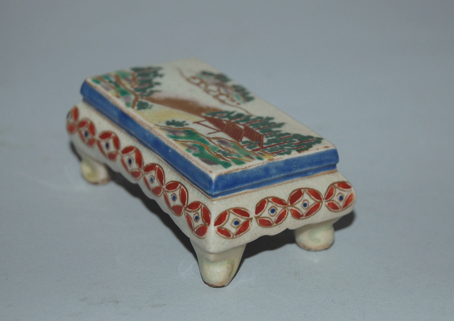 Brush stand in shape of table, Ninsei Kiyomizu stoneware, antique, Japan