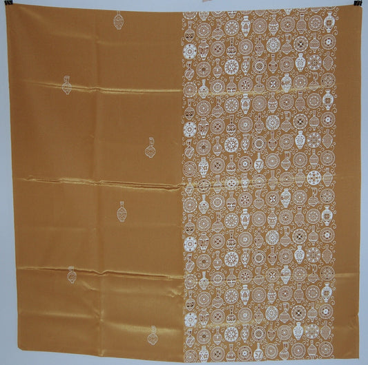 Furoshiki wrapping cloth or scarf, vessel design, golden ochre, acetate, vintage, Japan