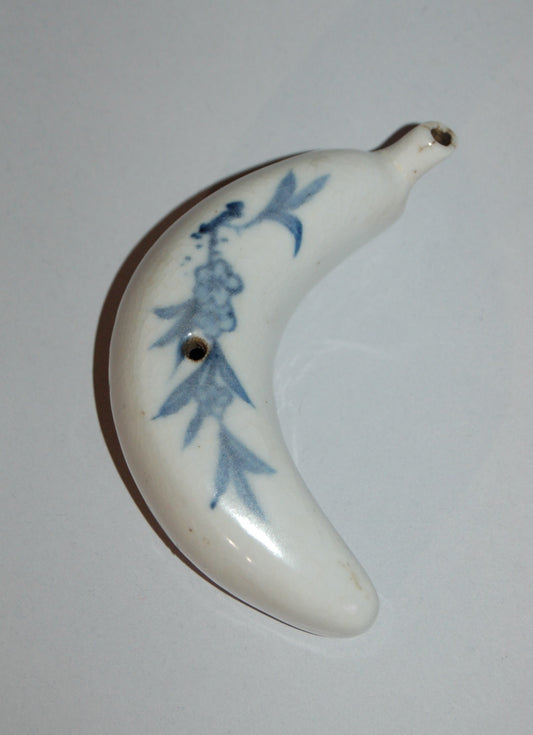 Blue and white porcelain suiteki water dropper, crescent moon and cherry blossom, Japan