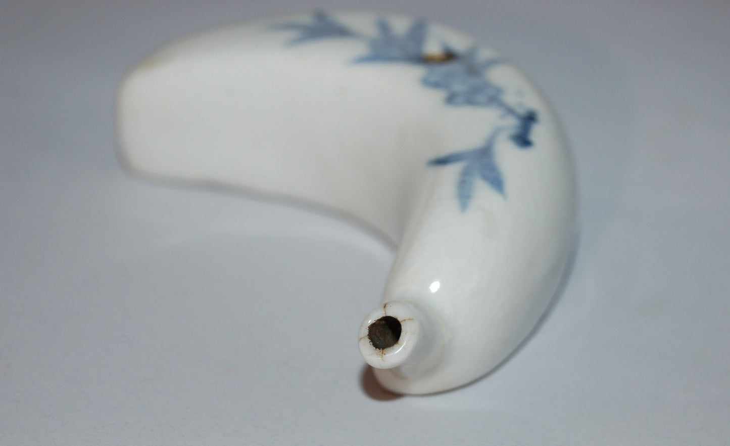 Blue and white porcelain suiteki water dropper, crescent moon and cherry blossom, Japan