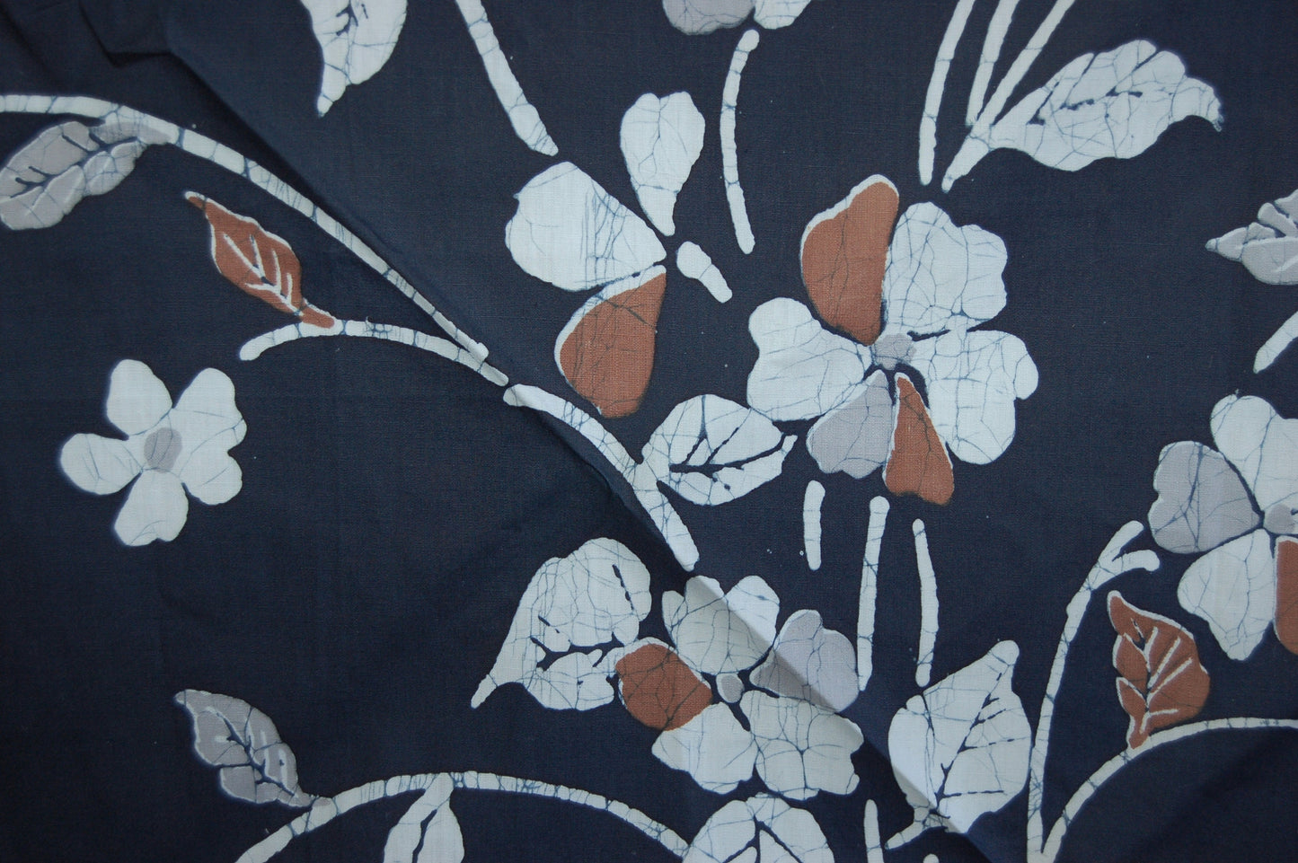 Katazome furoshiki wrapping cloth, summer flowers, indigo, cotton, vintage, Japan