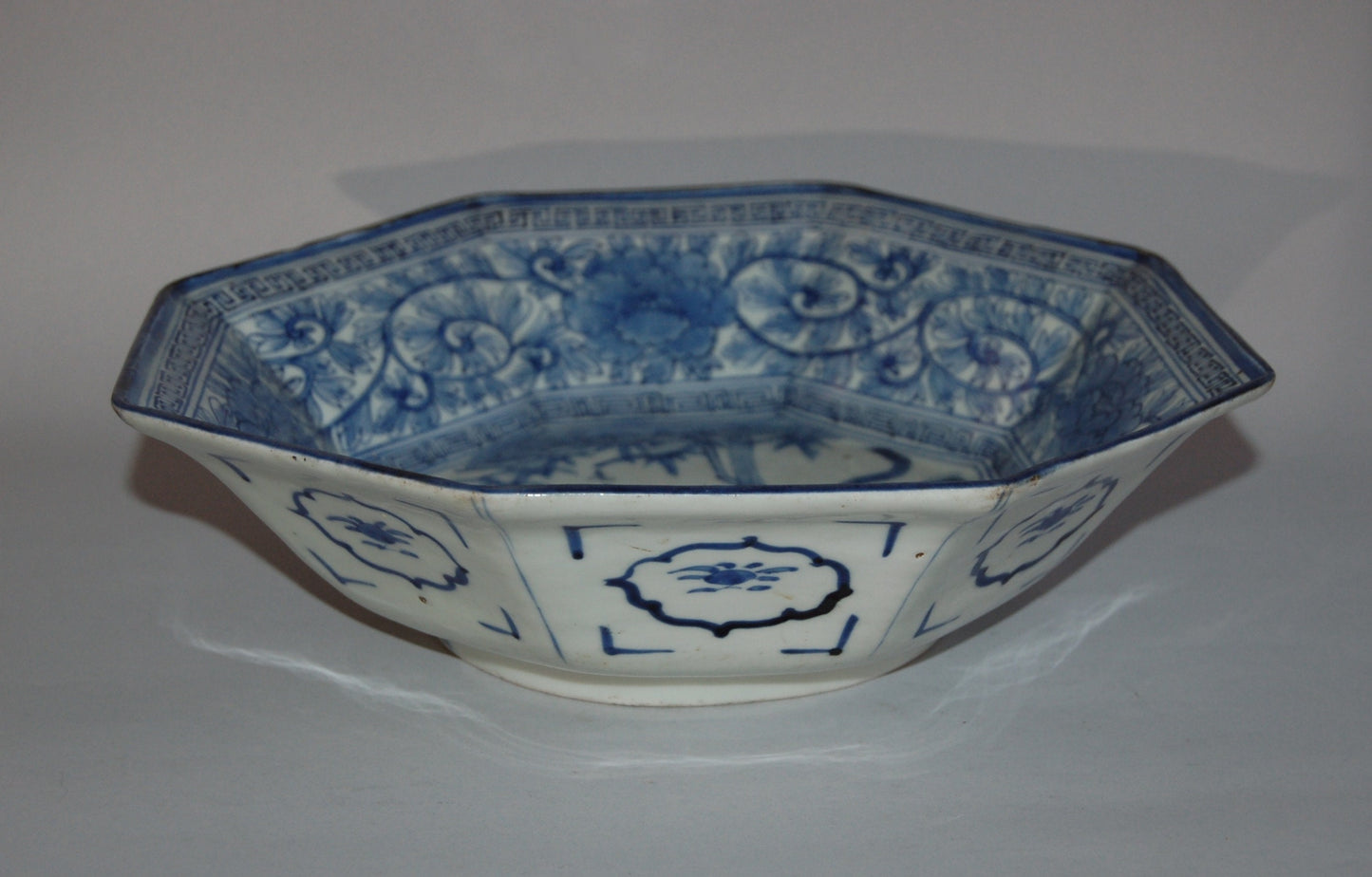 Porcelain sometsuke serving bowl, tiger and bamboo, poem, underglaze blue, Imari, Arita style, Japan