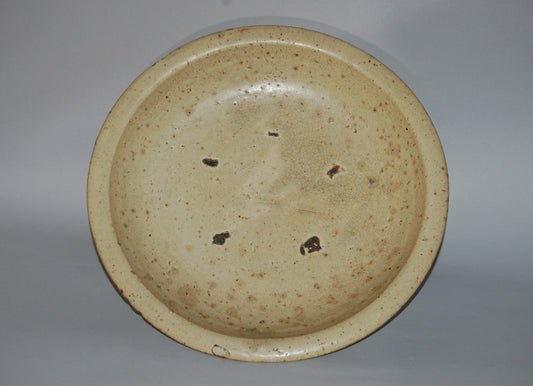 Large ishizara stoneware platter, yellow glaze, Seto ware, mingei, Japan