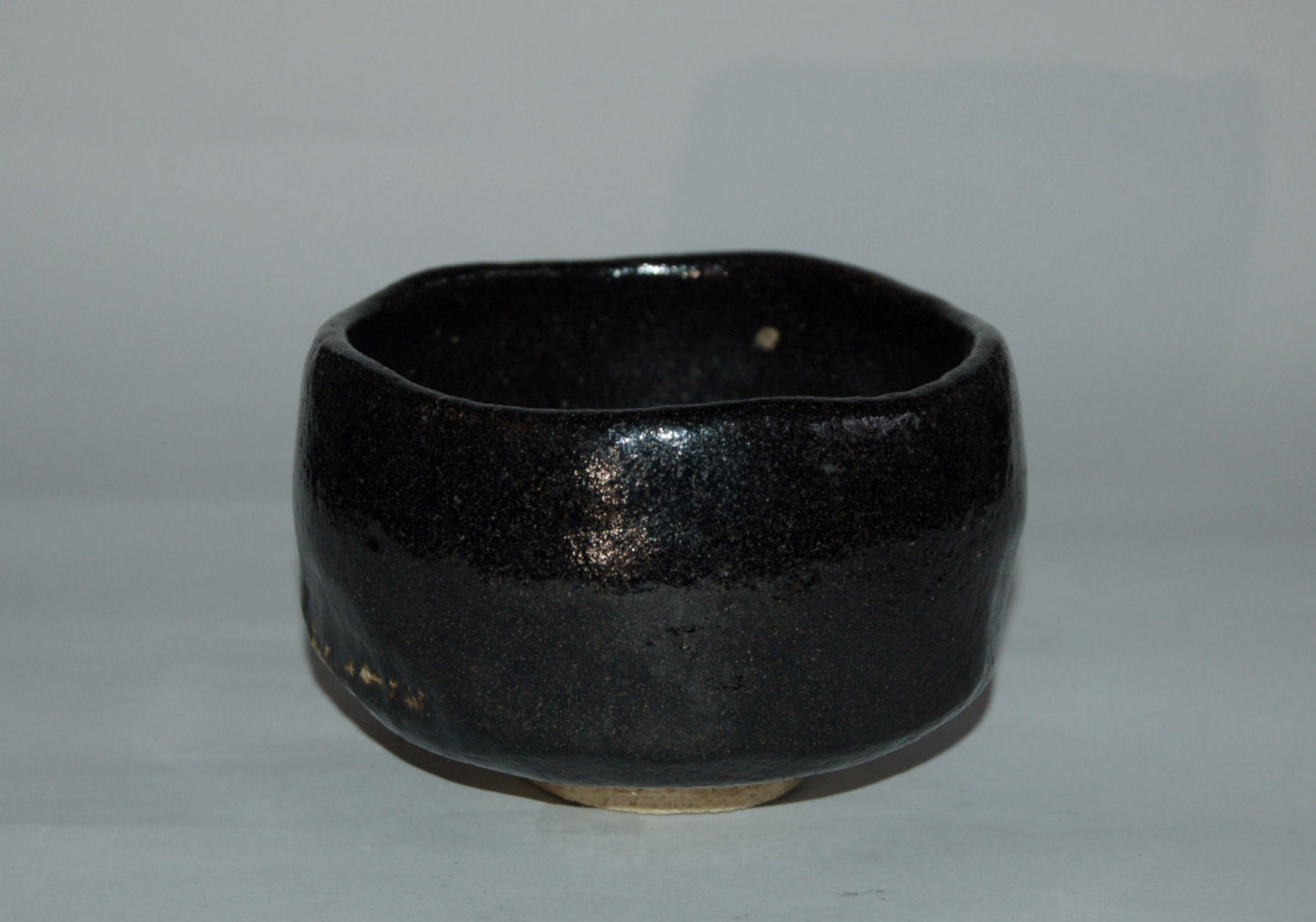 Chawan tea bowl, black Raku ware, cut and scrape décor, stoneware, antique, Japan