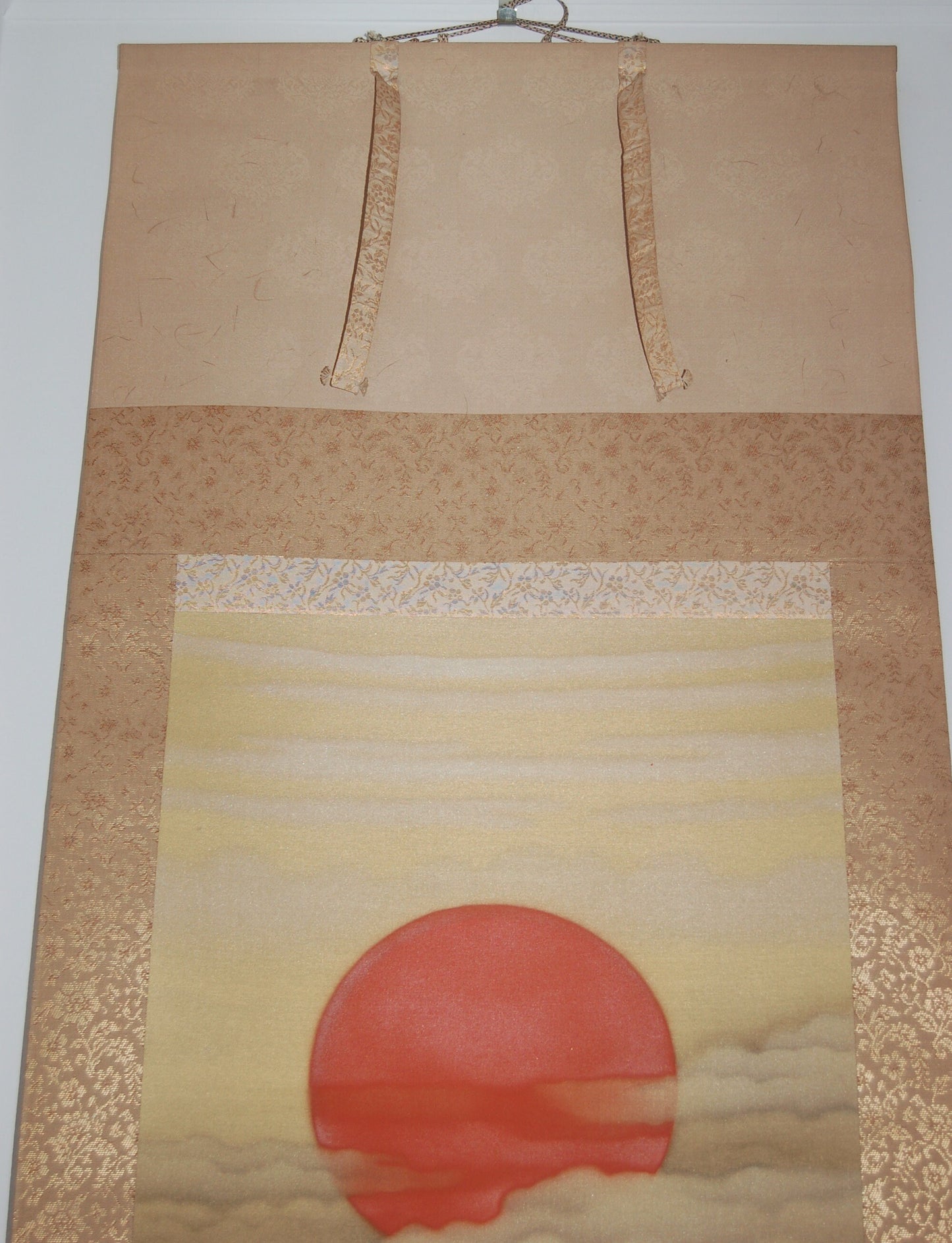 Hanging scroll, sun rising above clouds, painting on silk by Kasai Toshiyuki, Japan