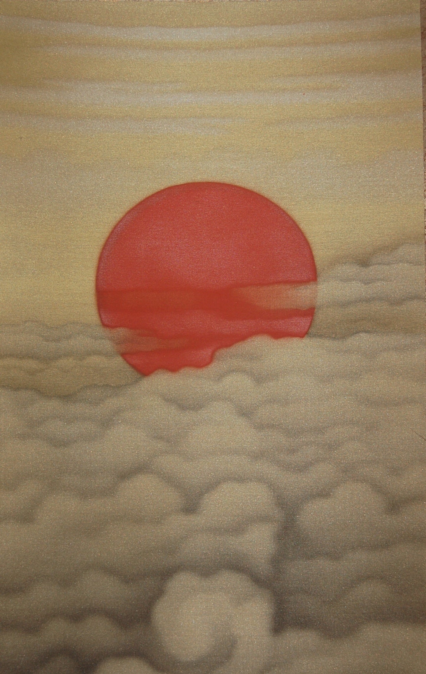 Hanging scroll, sun rising above clouds, painting on silk by Kasai Toshiyuki, Japan