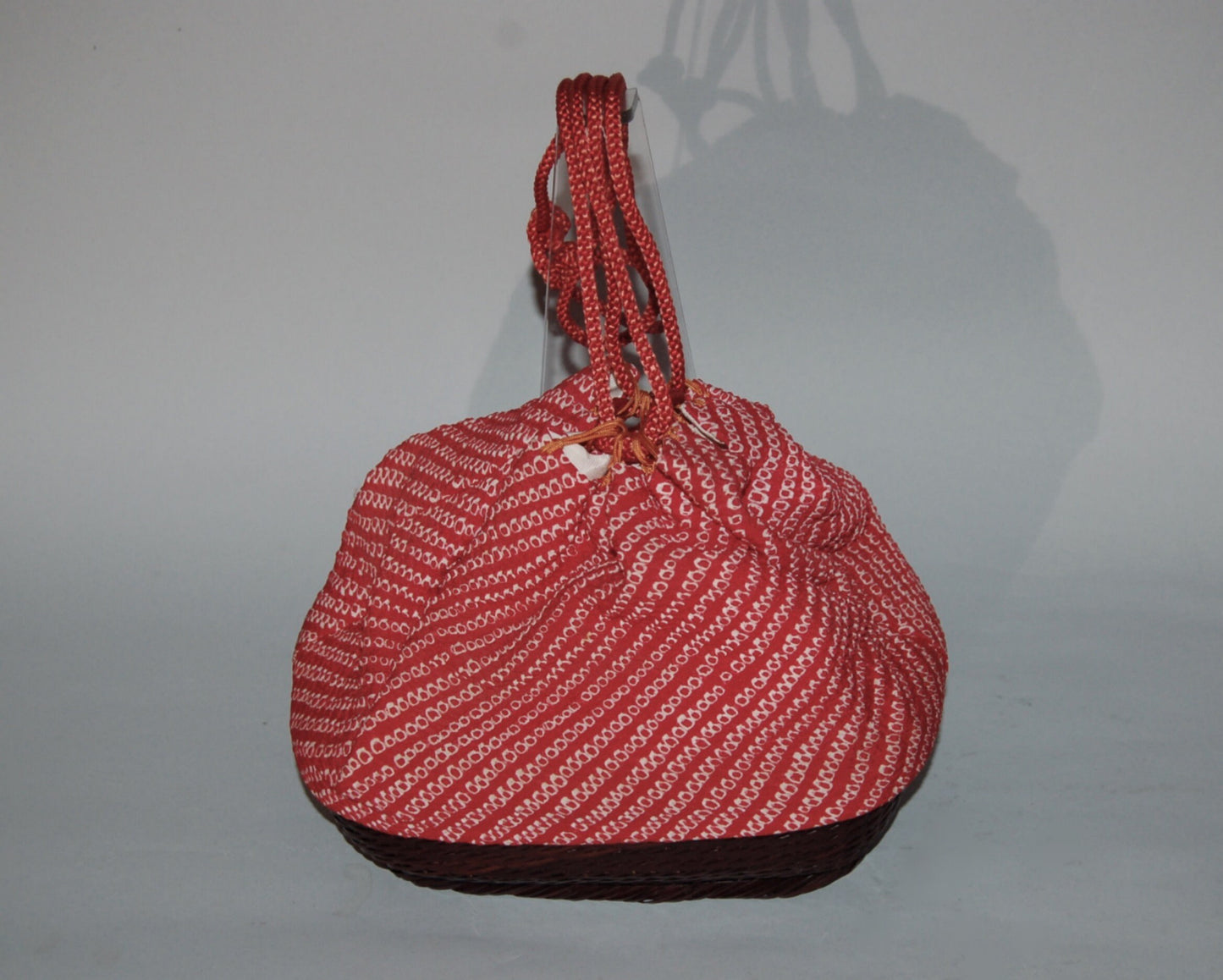 Shibori drawstring pouch, takekago, bamboo and synthetic silk, to be worn with kimono, Japan