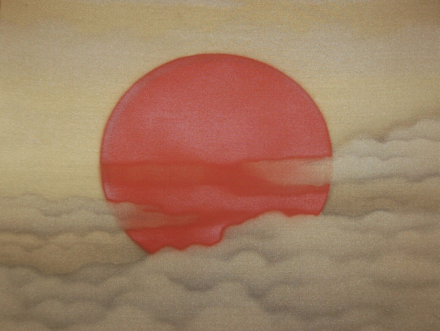 Hanging scroll, sun rising above clouds, painting on silk by Kasai Toshiyuki, Japan